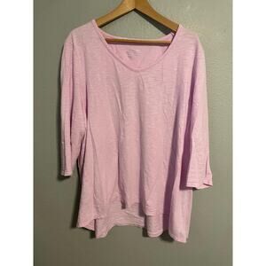 Chicos Tunic Top Womens 4 XXL Pink Slub Scoop Neck 3/4 Sleeve Tee Relaxed Fit
